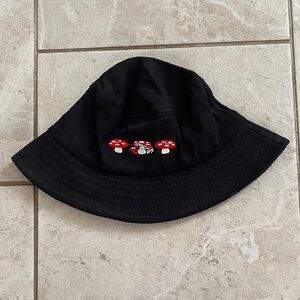 Urban Outfitters Black Red Mushroom Embroidered Bucket Hat